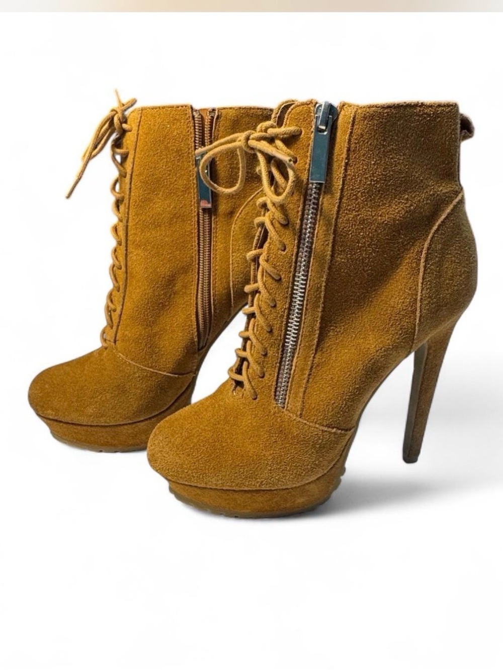 ALDO Suede Platform Lace-Up Stiletto Ankle Boots Tan Size 7 (37.5) Boho Cottage
